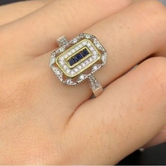 Vintage Rings for Women Gemstone Ring 925 Sterling Silver Blue Sapphire Princess - Picture 7 of 8